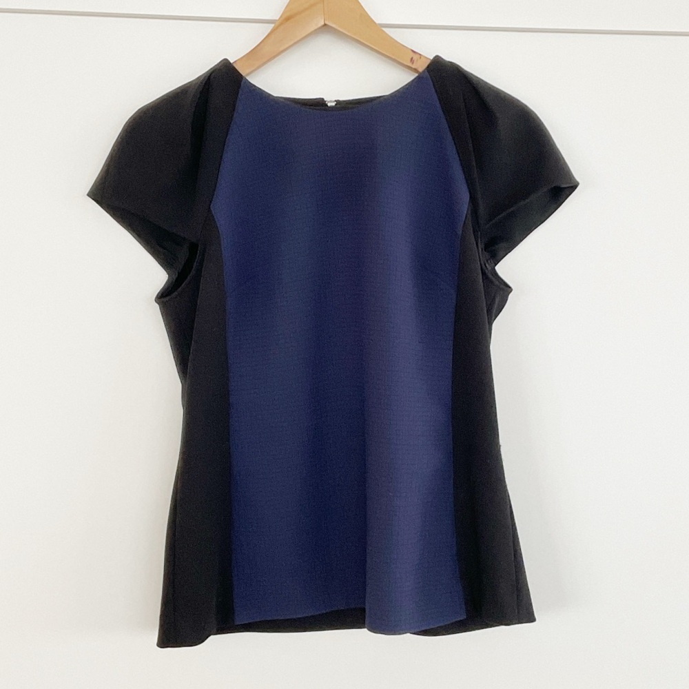 Halogen by Nordstrom Cap Sleeve Blouse Blue Black Size Small
